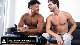 HETEROFLEXIBLE - Str8 Benjamin Blue Tries VR Porn With Buddy Kenzo Alvarez, Decides To Ride His Cock