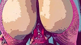 Riding 10” dildo first time being filmed. comic style camera filter