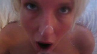 Rich breasted blonde girlfriend blows me and gets facialized