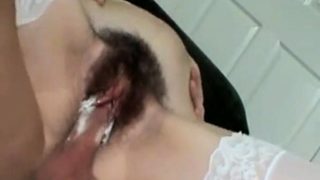 Pigtailed Girl Gets Hairy Pussy Spermed In