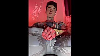 Jakipz Stroking His Massive Cock And Cumming In Super Hero Costumes