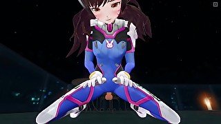 3D HENTAI POV DVA in tight suit rides your cock