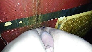 Bare back fuck at glory hole with cum eating