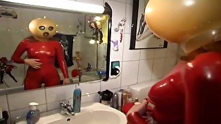 Crazy masked and red latex dress