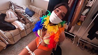 Latina Bound Tight And Gagged With Different Gags