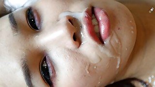 20 year old Thai gets huge facial from white cock