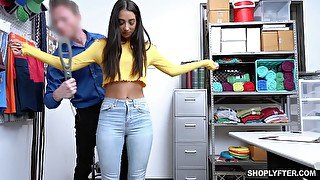 Feeling guilty caught Latina gal Kiarra Kai gives cop a good blowjob