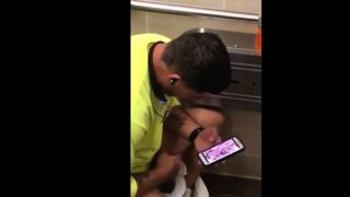 Workmen caught jerking and cumming in restroom