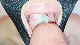 Emily Hein gives Blowjob and Swallows Warm Cum Closeup - POV ASMR