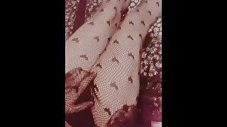 Trans cutie fingering herself in goth dress   cumming in fishnets