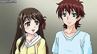 Brunette anime gets big boobs rubbed