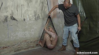 Hardcore torture session for blonde slut Katy Sky in a fishing net