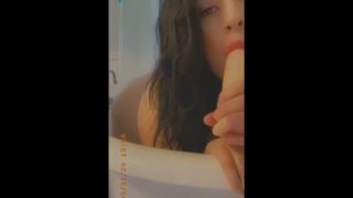 Bbw Whore deep throats dildo in shower 