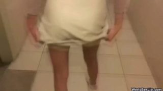 Teen blonde sucks in public toilet