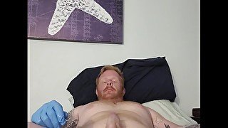 Thick cock, edging myself to porn with Latex glove