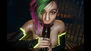 Judy Alvarez sucking dick and swallow cum Cyberpunk 2077