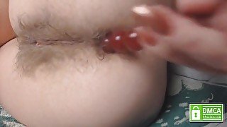 Close Up Playing With Different. Pushing Out Anal Beads Without Hands From Sexy Hairy Asshole