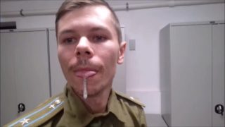 Russian soldier spits