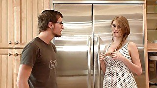 Freckled teen getting rammed in the kitchen