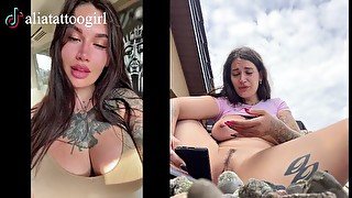 TikTok model was caught on a public beach playing with a dildo and cumming beautifully at the end