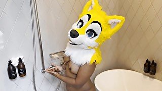 Cute female furry takes her morning shower