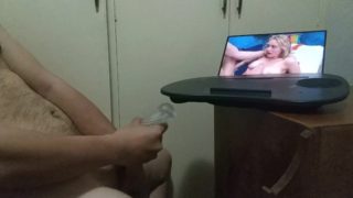 jerking off with a silicone masturbator cum inside