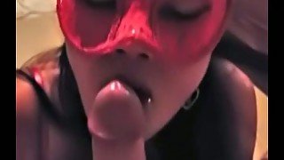 Hot brunette Asian girlfriend in the mask sucking my cock