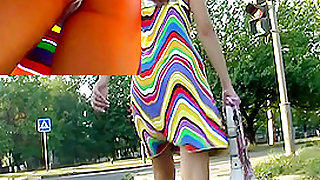 Colorful summer suit upskirt