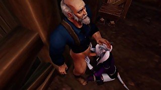 Draenei Girl Gives an Old Man a Deep Blowjob  Warcraft Parody