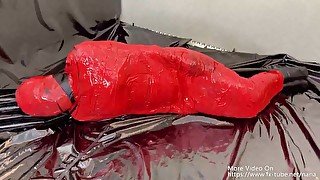 3 layer zentai and tape mummification play