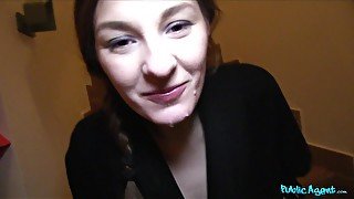 Russian babe takes money for a quickie sex in front of the camera