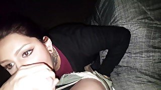 A big white slut sucks a cock for cum in mouth