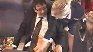 Cute stewardess give a public masturbation