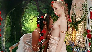 Interracial FFM threesome with models Amari Anne and Emma Starletto