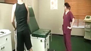 Teen nurse jacks off a dick