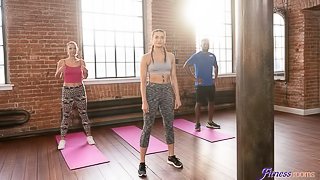 Hot FFM threesome in aerobics class