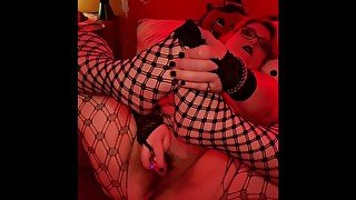 Goth BBW in Fishnets Plays With Toys