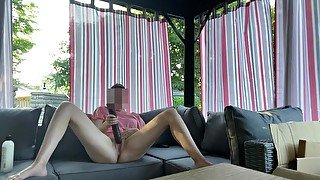 Fucking My 12 Inch dildo On my deck as my neighbors are out back! Anyone want to help?!