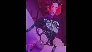 Goth Tgirl Fingers Herself and plays with Toy