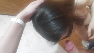 Stepsister does blowjob, cum on her face