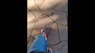 Pov of my feets walking outdoor