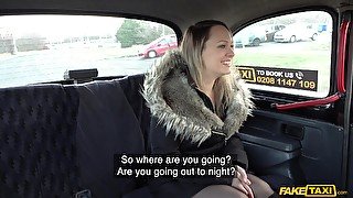 Fucking in the back of the fake taxi with provocative Blue Angel