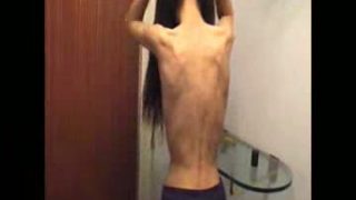 Bony skinny babe drying her hair