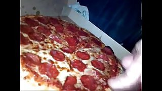 massive cumshot on young wifes pizza has friend eat some too!