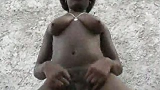 Some nice amateur Haitian booty and hairy snatch outside