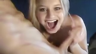 Horny blonde swallows and tittyfucks cock