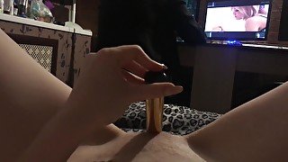 Alluring amateur girl loves using a metal dildo for drilling her wet pussy