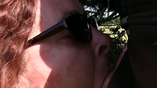 Horny slut looks better with her sunglasses on and she blows like a pro