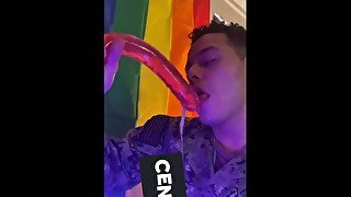 Military Guy Deepthroating His 12” Double Ended Dildo