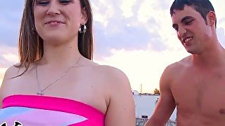 BANGBROS - Young, Thicc PAWG, Roxi, Gives Handjob On The Roof During Sunset